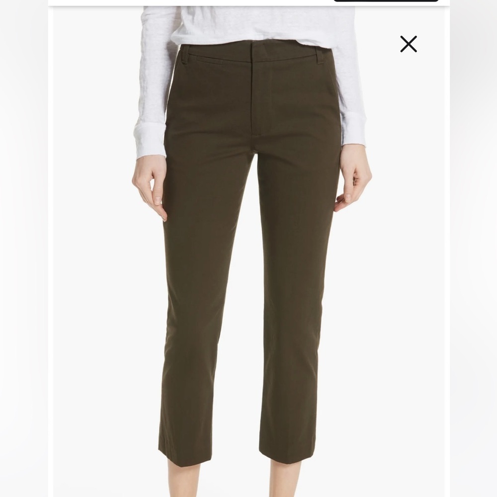 Vince Crop Chino Twill Trouser Pants Women’s 10 Pinon Green Cotton Linen 5617089